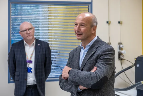 Carlos Monreal speaking at the Lab opening in 2022